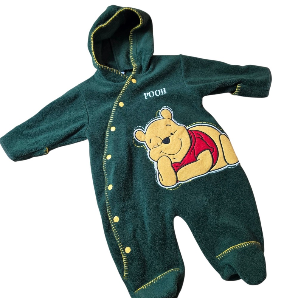 Disney Baby Winnie the Pooh Fleece Hooded Footed Coverall Green Newborn 3-6M